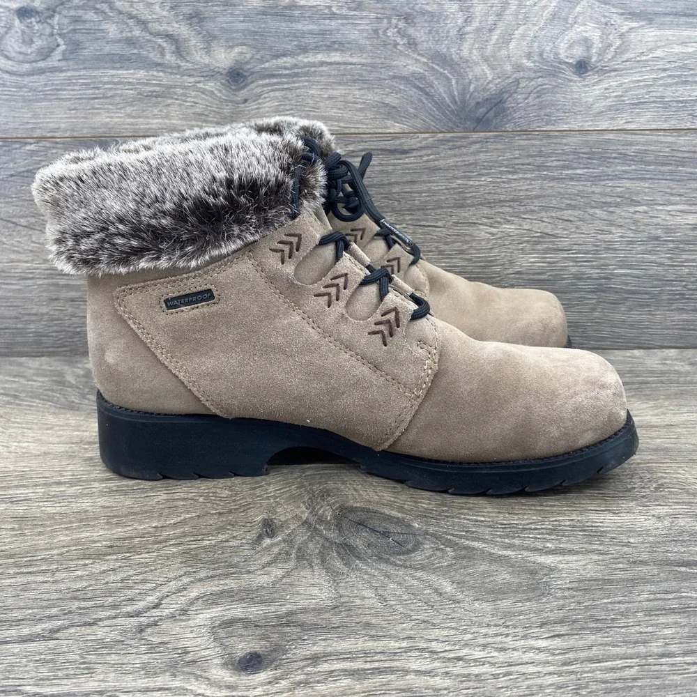 Sporto Waterproof Winter Boots Womens 8M Tan Suede Faux Fur Insulated Lace Up